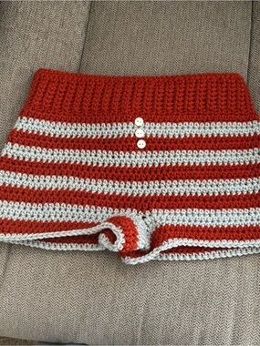 Striped Crochet Women's Shorts in Red and Light blue